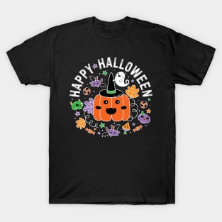 Spooky Cute Kawaii Halloween Pumpkin Bat Ghost T-Shirt
